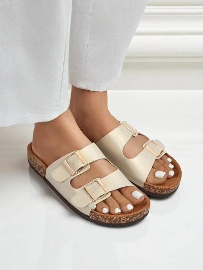 Ženski sandali Royalfashion Aurelia gold – nizki natikači iz eko usnja (velikost 39)