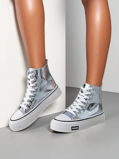 Royalfashion Vysoké dámske tenisky srdce Strieborné srdce