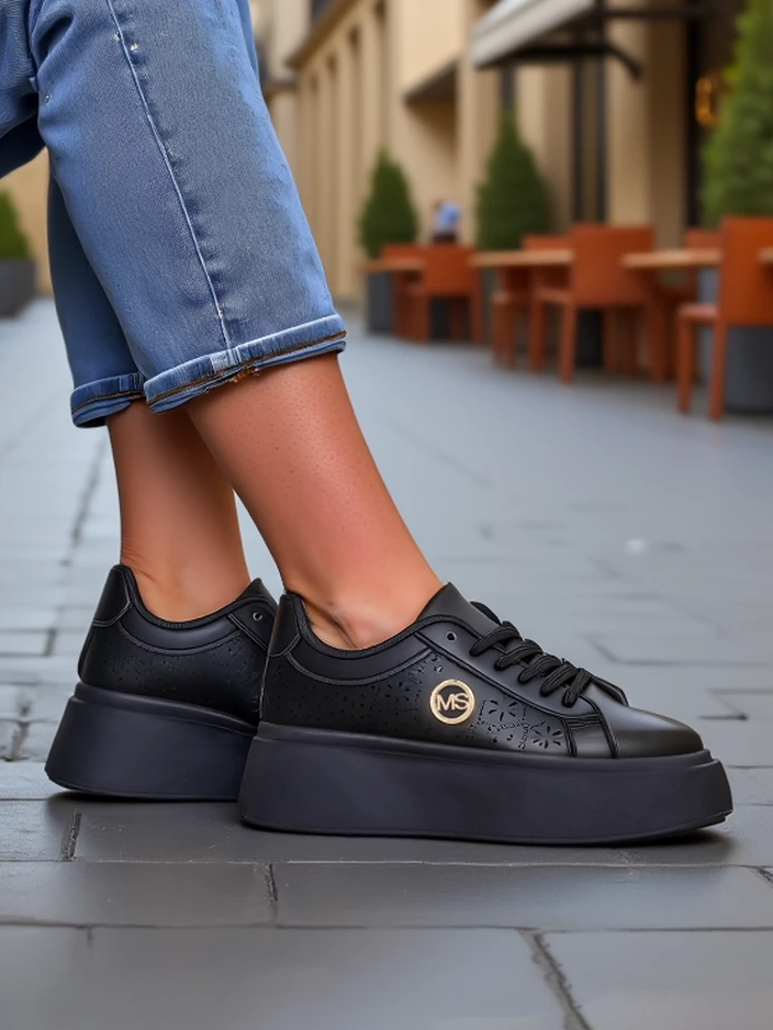 Ženske superge platforma Perseida Royalfashion črne eko usnje