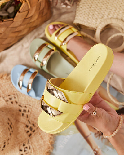 Žlté dámske papuče so zlatým ornamentom Serina - Obuv