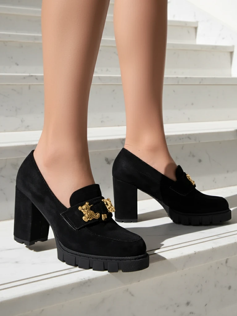 Osupljivi Črni Čevlji s Peto iz Semiš Usnja, Elegantni in Moderni