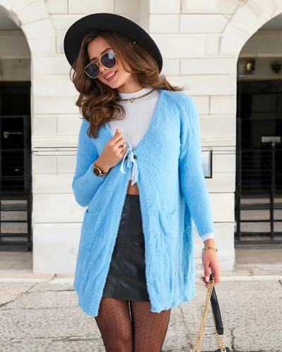 Dámsky modrý mäkký dlhý plášť bez rukávov - Oblečenie