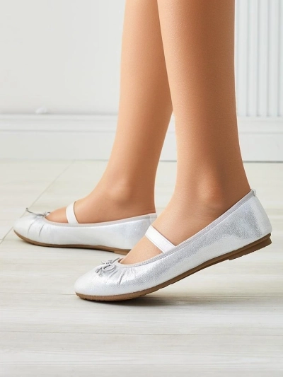 Royalfashion Lesklé dámske baletky s mašľou a elastikom Safte