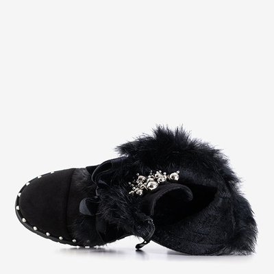 Čierne dámske pracovníčky s kožušinou Minuf - Obuv