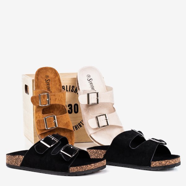 Béžové dámské žabky s přezkami Selemaia - Obuv 1