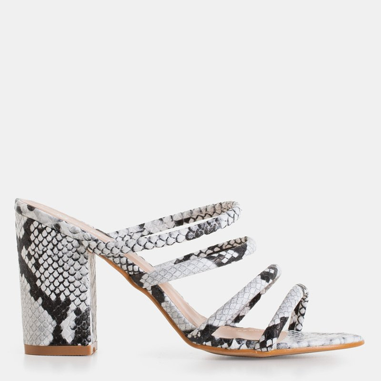 Čiernobiele papuče s razbou na vyššom stĺpiku Furlisa - Obuv