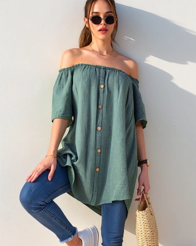 Royalfashion Bavlnená dámska blúzka a'la španielska s dekoratívnymi gombíkmi