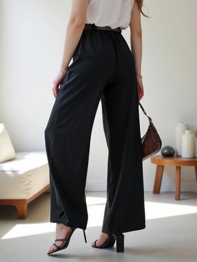 Royalfashion Široké dámske nohavice s opaskom