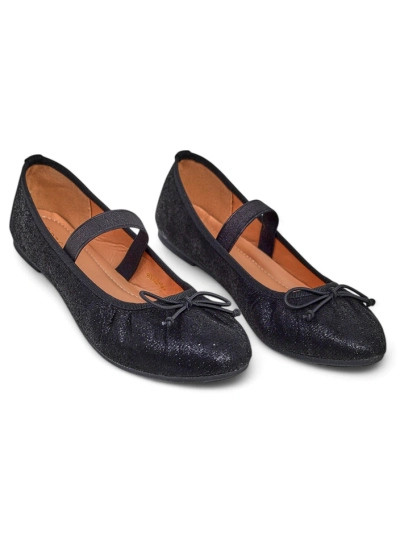 Royalfashion Lesklé dámske baletky s mašľou a elastikom Safte