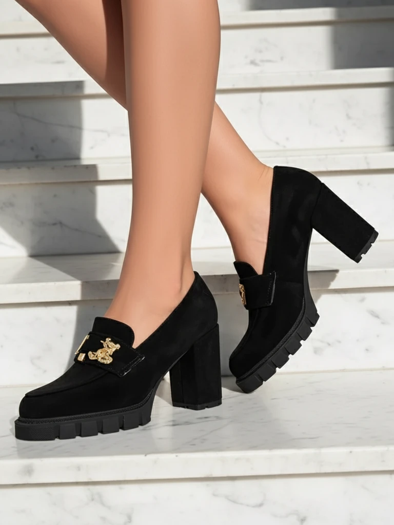 Osupljivi Črni Čevlji s Peto iz Semiš Usnja, Elegantni in Moderni