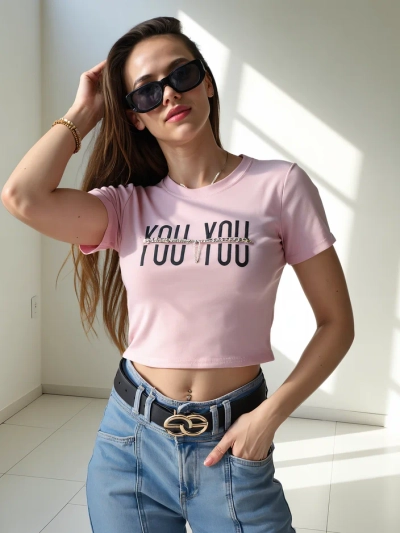 Royalfashion Dámsky bavlnený crop top s nápisom