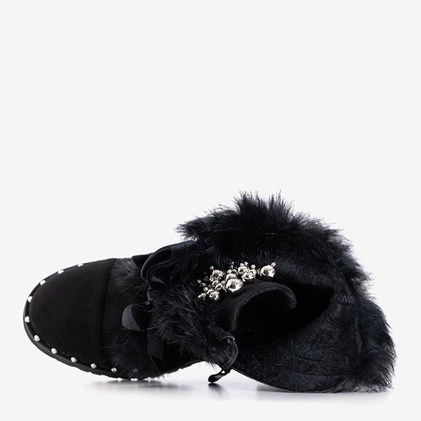 Čierne dámske pracovníčky s kožušinou Minuf - Obuv