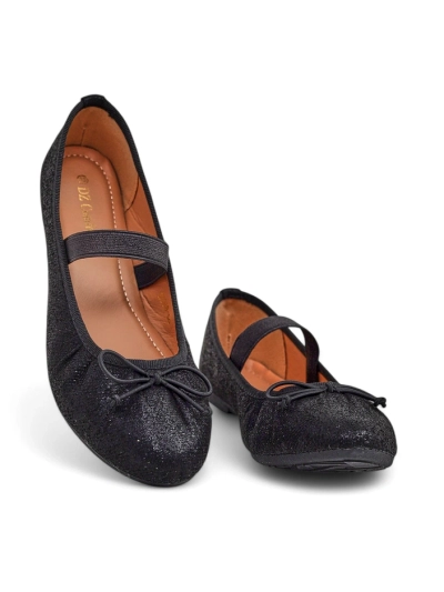 Royalfashion Lesklé dámske baletky s mašľou a elastikom Safte