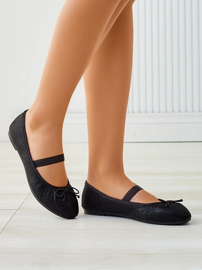 Royalfashion Lesklé dámske baletky s mašľou a elastikom Safte