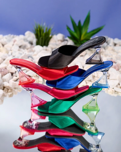 OUTLET Royalfashion Kobaltové dámske žabky s priehľadným podpätkom Cokkos