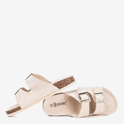 Béžové dámské žabky s přezkami Selemaia - Obuv 1