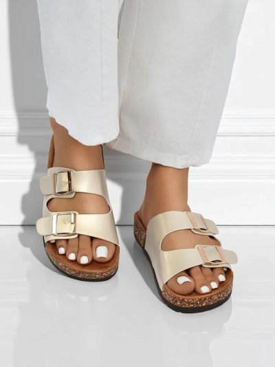 Ženski sandali Royalfashion Aurelia gold – nizki natikači iz eko usnja (velikost 39)