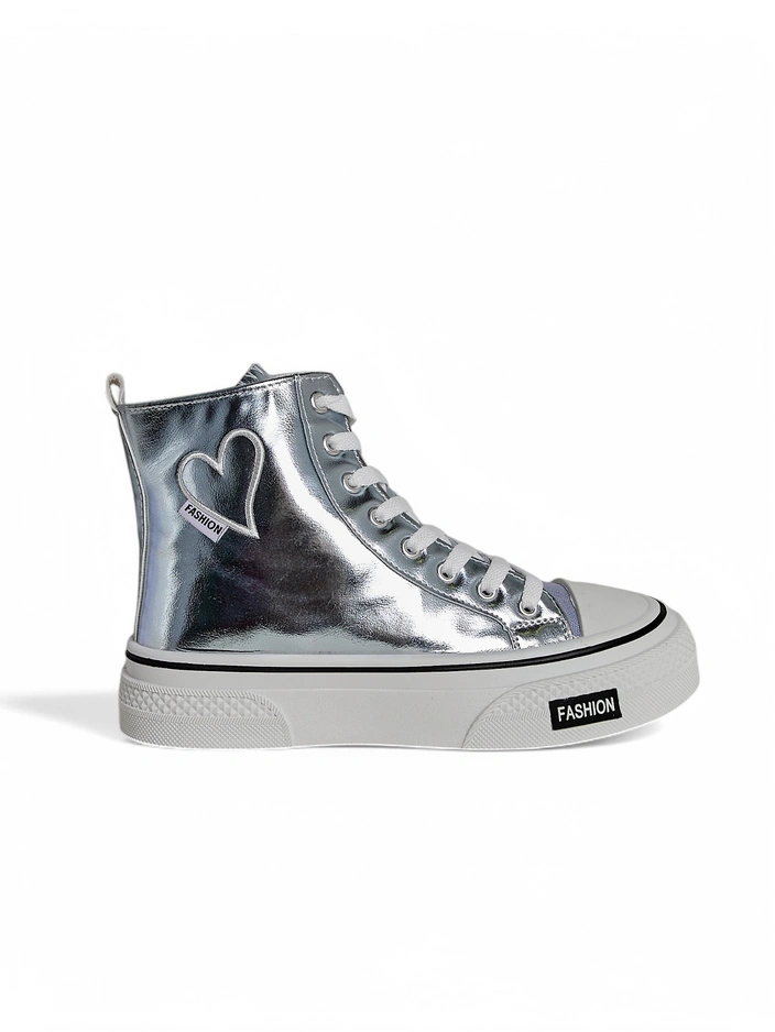 Royalfashion Vysoké dámske tenisky srdce Strieborné srdce