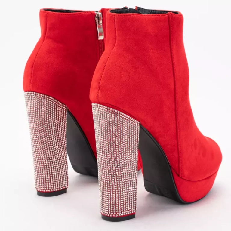 Červené dámske členkové čižmy na vysokom opätku s kubickými zirkónmi Tatinka - Obuv