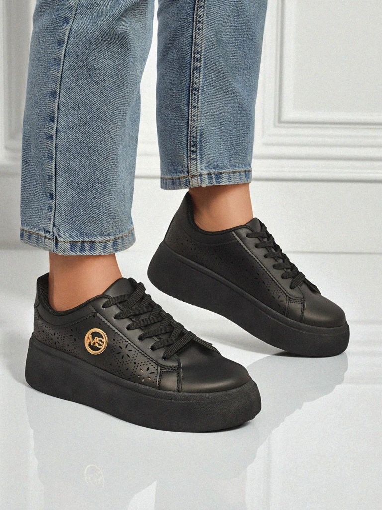 Ženske superge platforma Perseida Royalfashion črne eko usnje