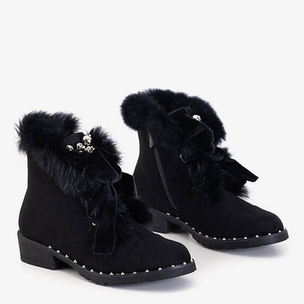 Čierne dámske pracovníčky s kožušinou Minuf - Obuv