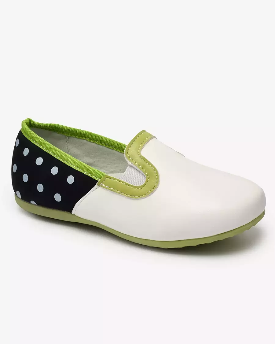 Biele dievčenské poltopánky z ekokože s potlačou hrášku Rellme- Footwear