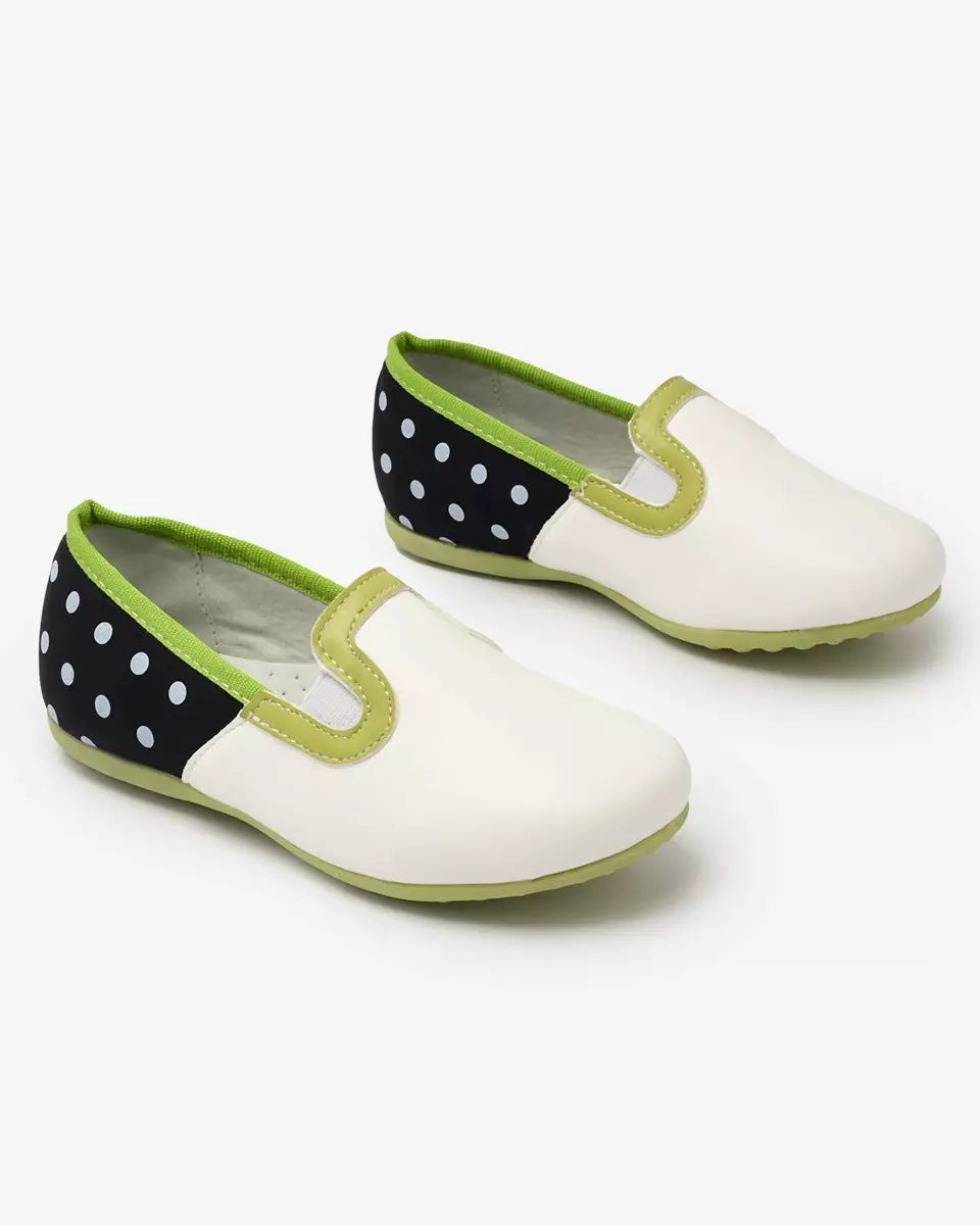 Biele dievčenské poltopánky z ekokože s potlačou hrášku Rellme- Footwear