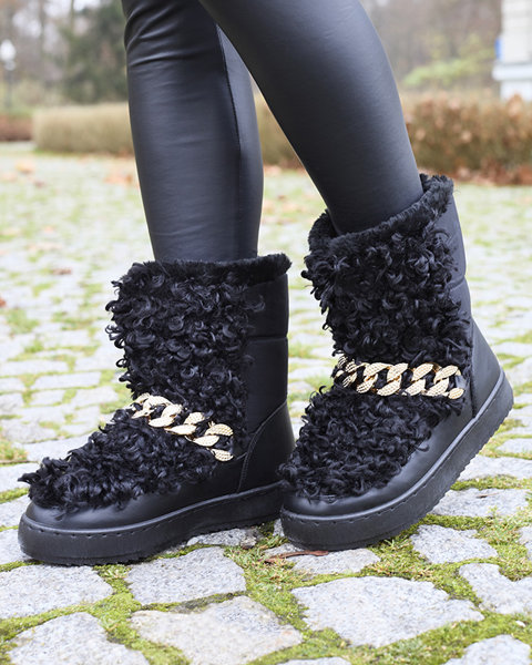 Dámske čierne snehule s ozdobným zvrškom Port-Shoes
