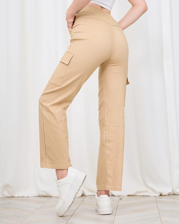 Dámske široké nohavice Royalfashion Beige