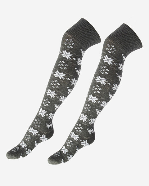 Dámske vianočné ponožky nad kolená v tmavosivej farbe - spodná bielizeň