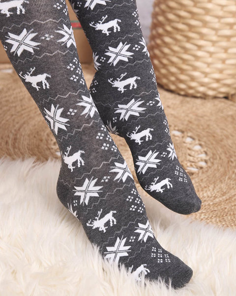 Dámske vianočné ponožky nad kolená v tmavosivej farbe - spodná bielizeň