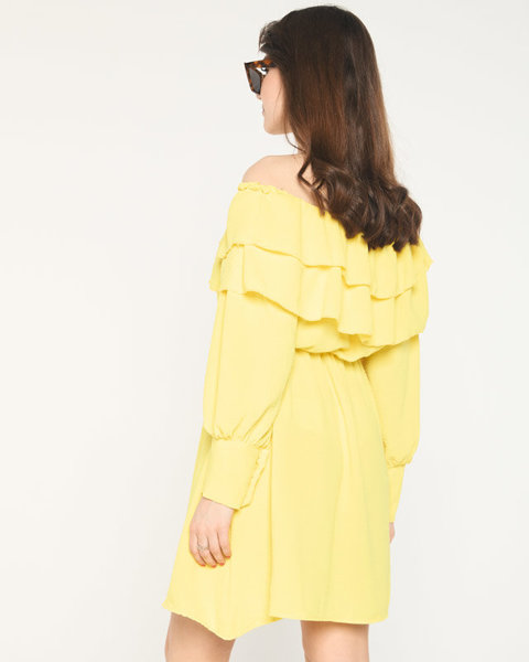 Dámske žlté krátke šaty s volánikmi- oblečenie