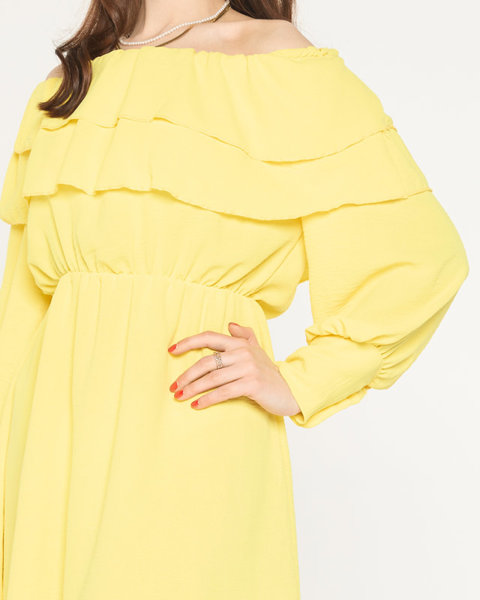 Dámske žlté krátke šaty s volánikmi- oblečenie