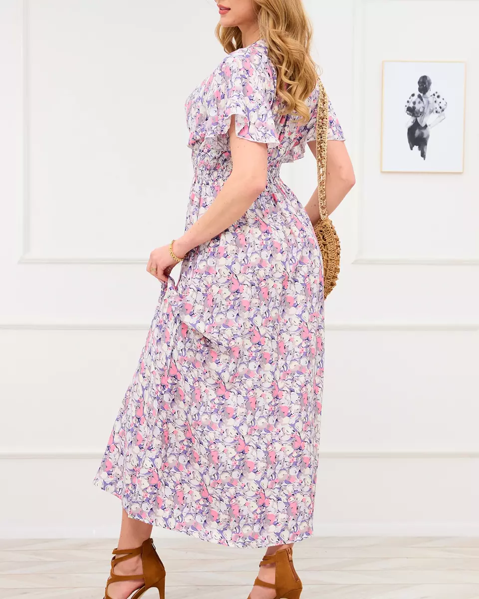 Fialové dámske kvetované maxi šaty - Oblečenie