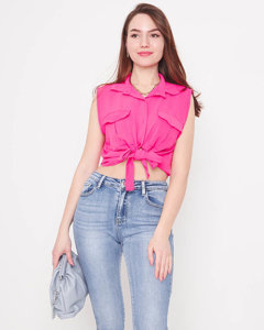 Fuchsiová crop top blúzka so zapínaním na gombíky - Oblečenie