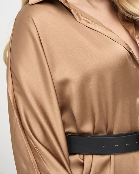 Hnedá dámska tunika košeľového typu - Oblečenie