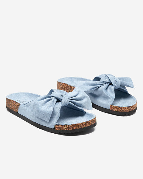 Námornícke modré dámske eko semišové papuče s mašľou Xeria - Obuv