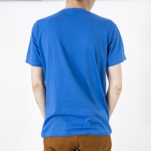 Pánske tričko z kobaltovej bavlny s farebnou potlačou - Oblečenie