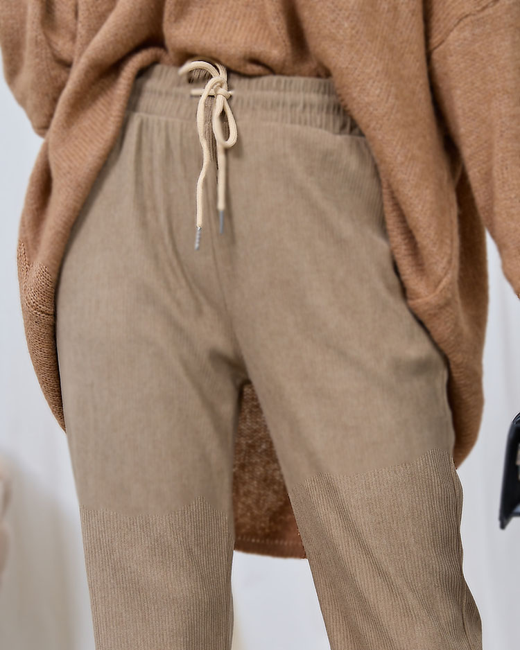 Royalfashion Dámske nohavice z manšestrovej látky v khaki farbe
