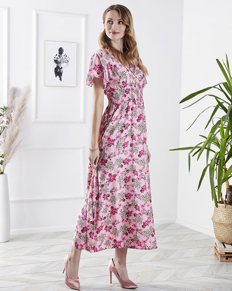 Ružové dámske dlhé šaty s kvetmi - Oblečenie