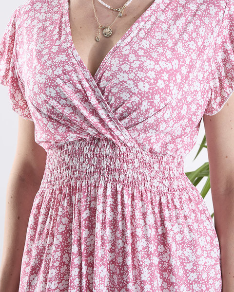 Ružové dámske kvetované maxi šaty - Oblečenie