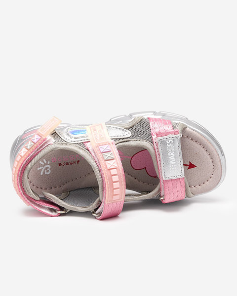 Strieborné a ružové detské sandále na suchý zips Mepoti - Obuv