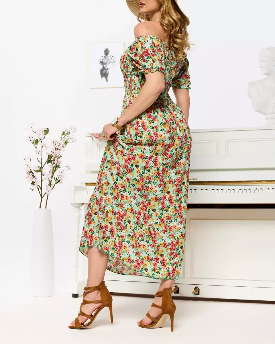 Zelené dámske midi šaty s kvetinovým vzorom - Oblečenie