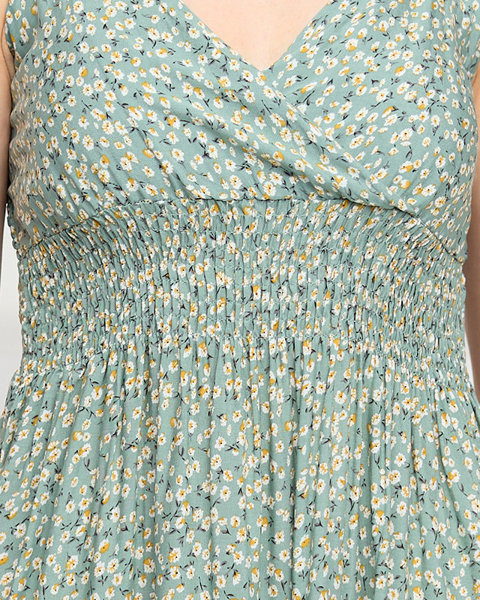 Zelené krátke šaty s drobným kvetinovým vzorom - Oblečenie
